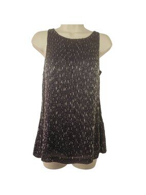 Renzo + Kai Purple Hand-Beaded Tank Top Women S Sheer Overlay Scoop Neck NWT